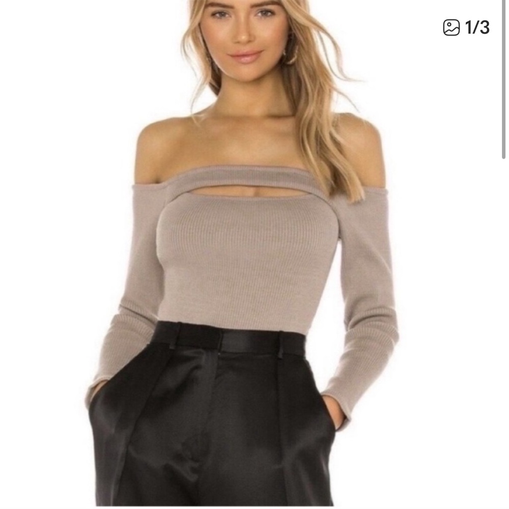 NBD Taupe Off-Shoulder Knit Top